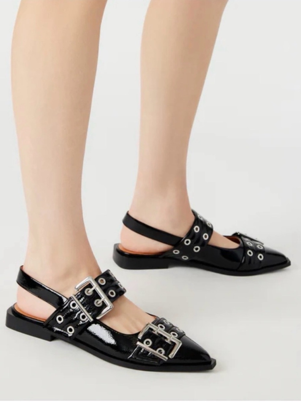 STEVE MADDEN Graya Slingback Buckle Flats Black Leather And Patent Women’s US 8 - Picture 3 of 16